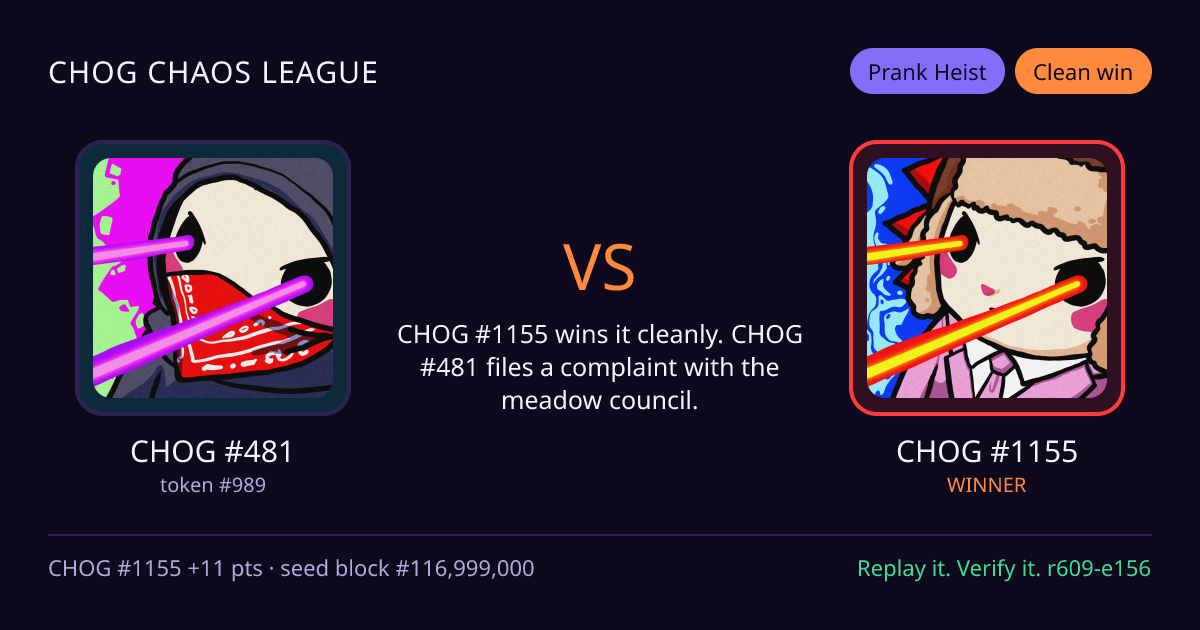 Highlight card: CHOG #481 versus CHOG #1155