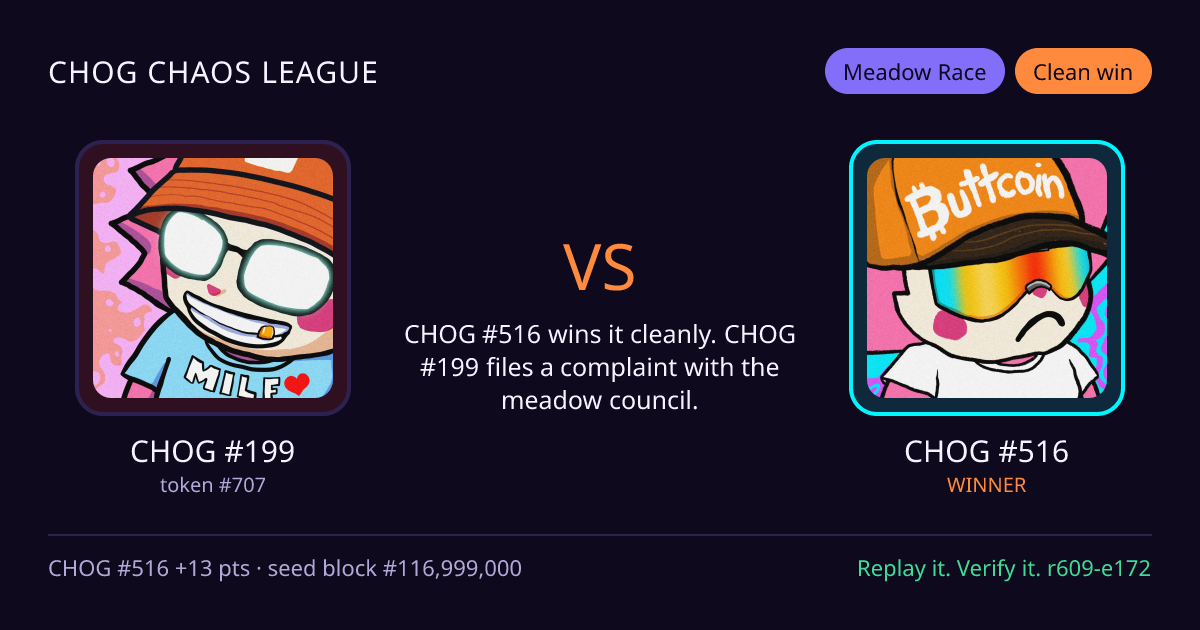 Highlight card: CHOG #199 versus CHOG #516