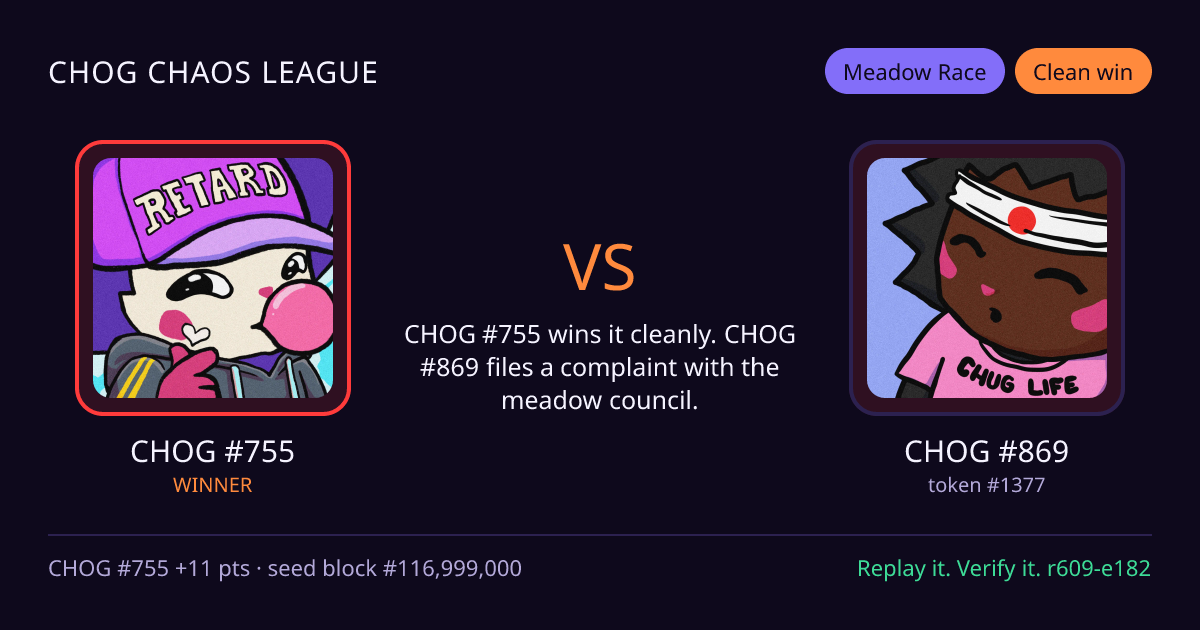 Highlight card: CHOG #755 versus CHOG #869