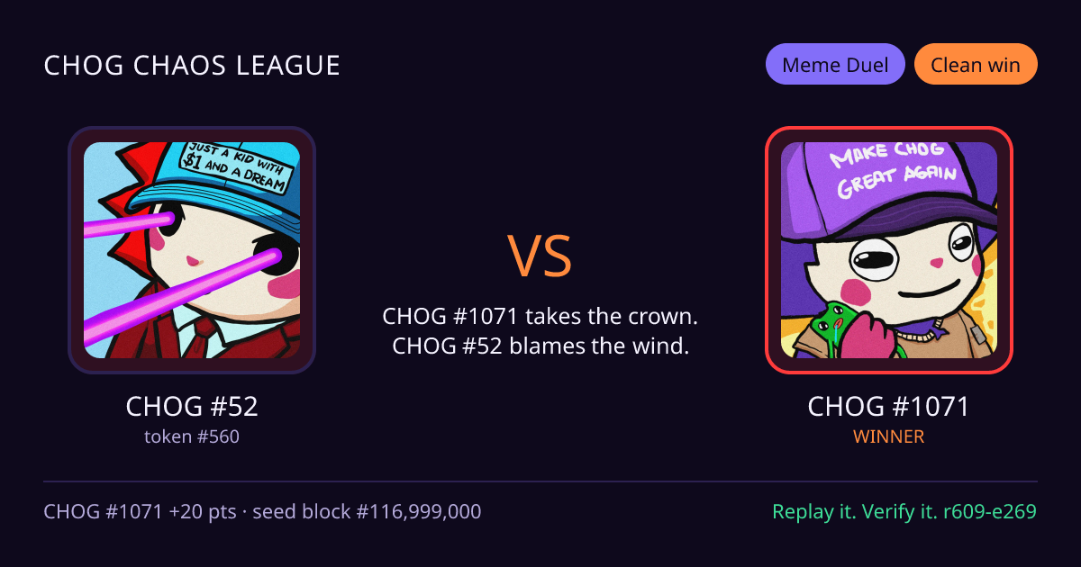 Highlight card: CHOG #52 versus CHOG #1071