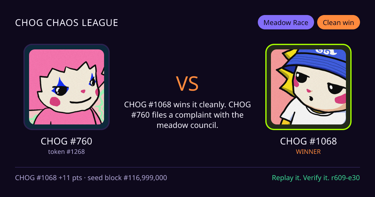Highlight card: CHOG #760 versus CHOG #1068