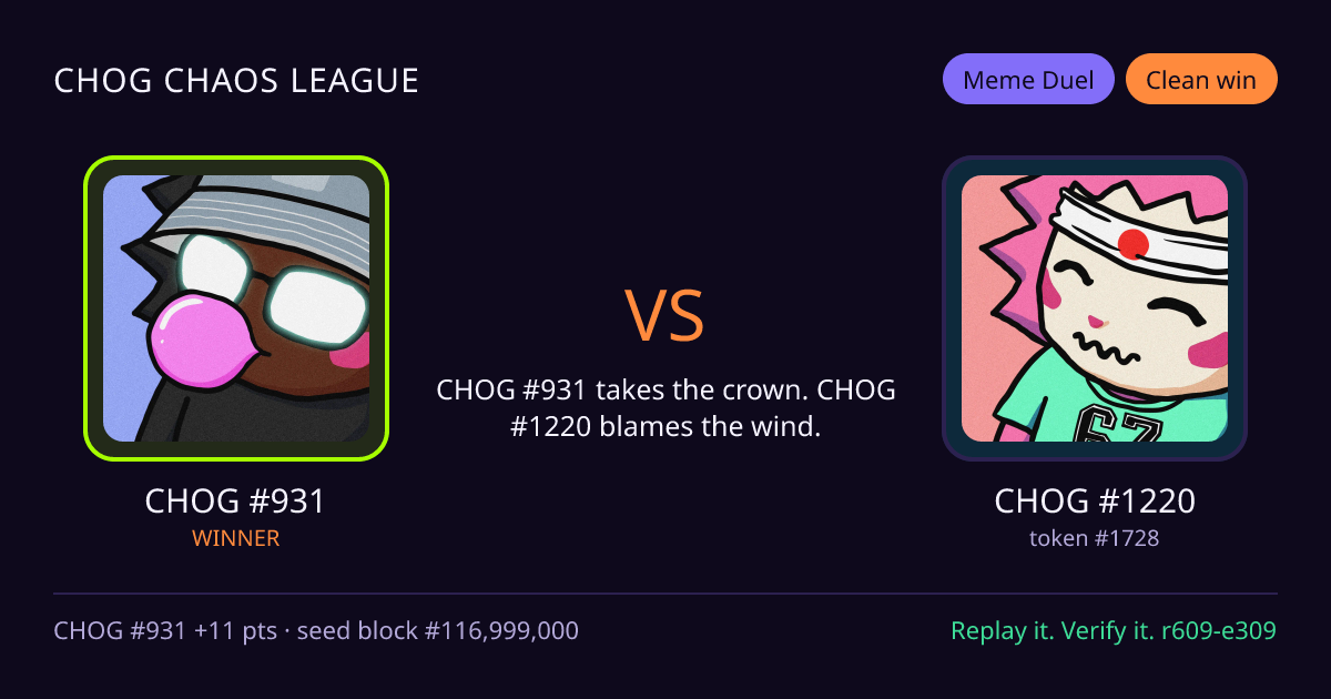 Highlight card: CHOG #931 versus CHOG #1220