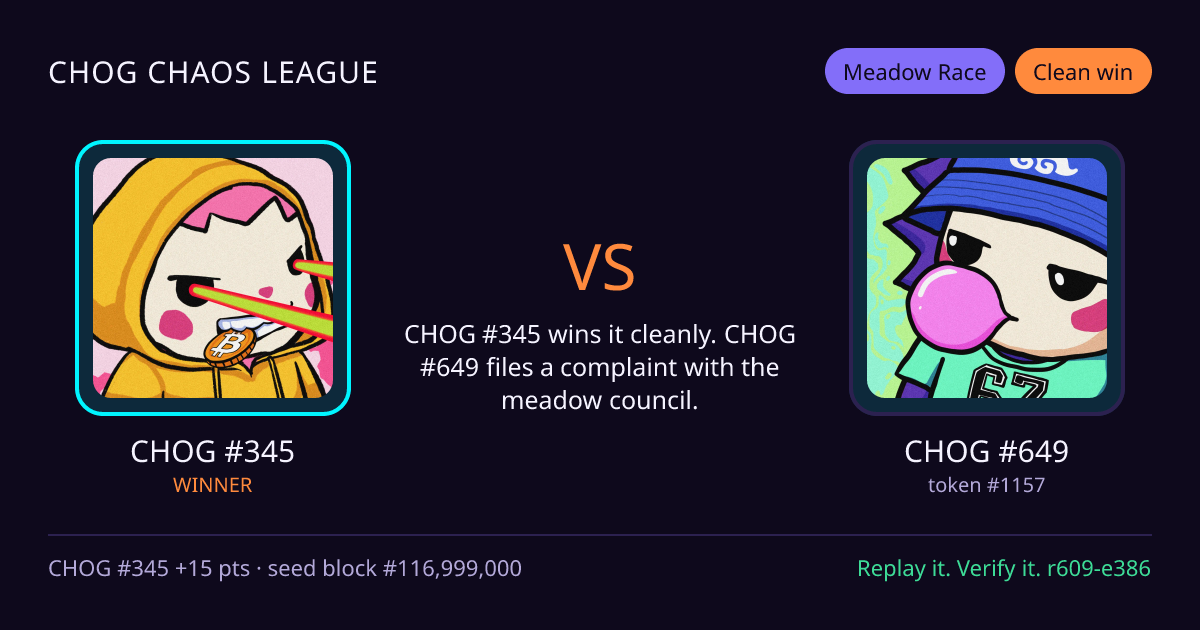 Highlight card: CHOG #345 versus CHOG #649