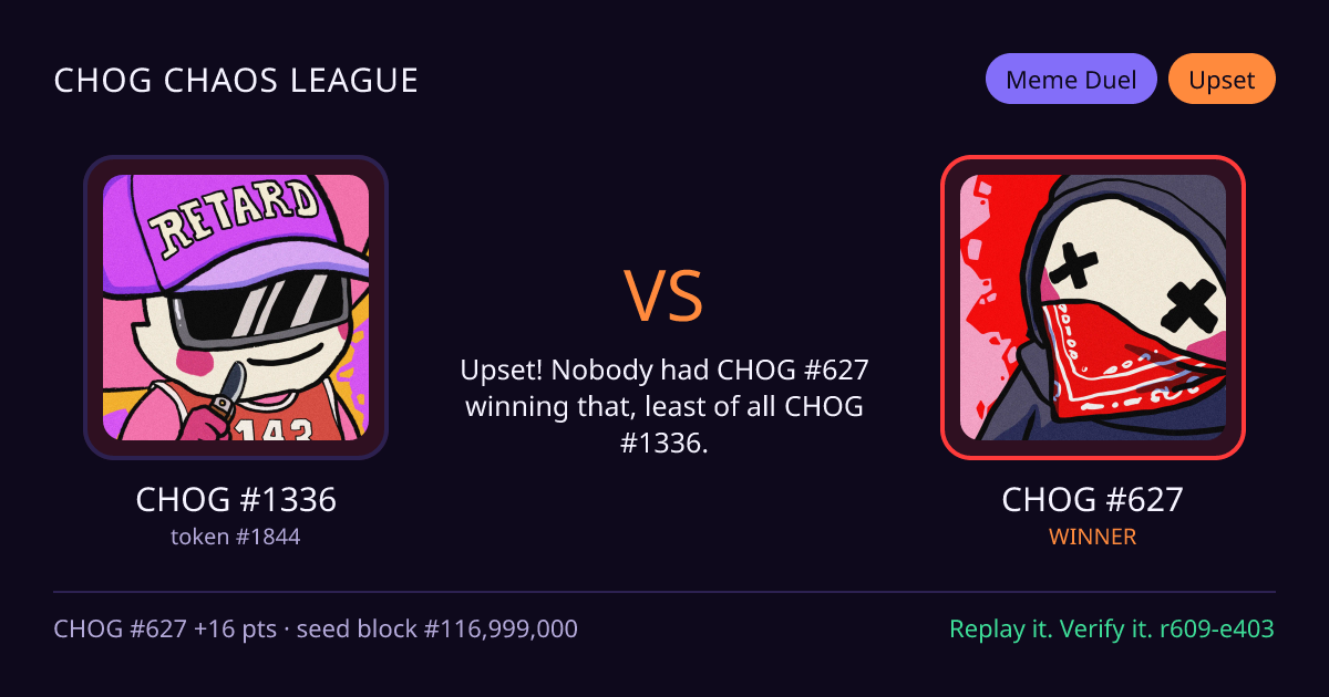 Highlight card: CHOG #1336 versus CHOG #627