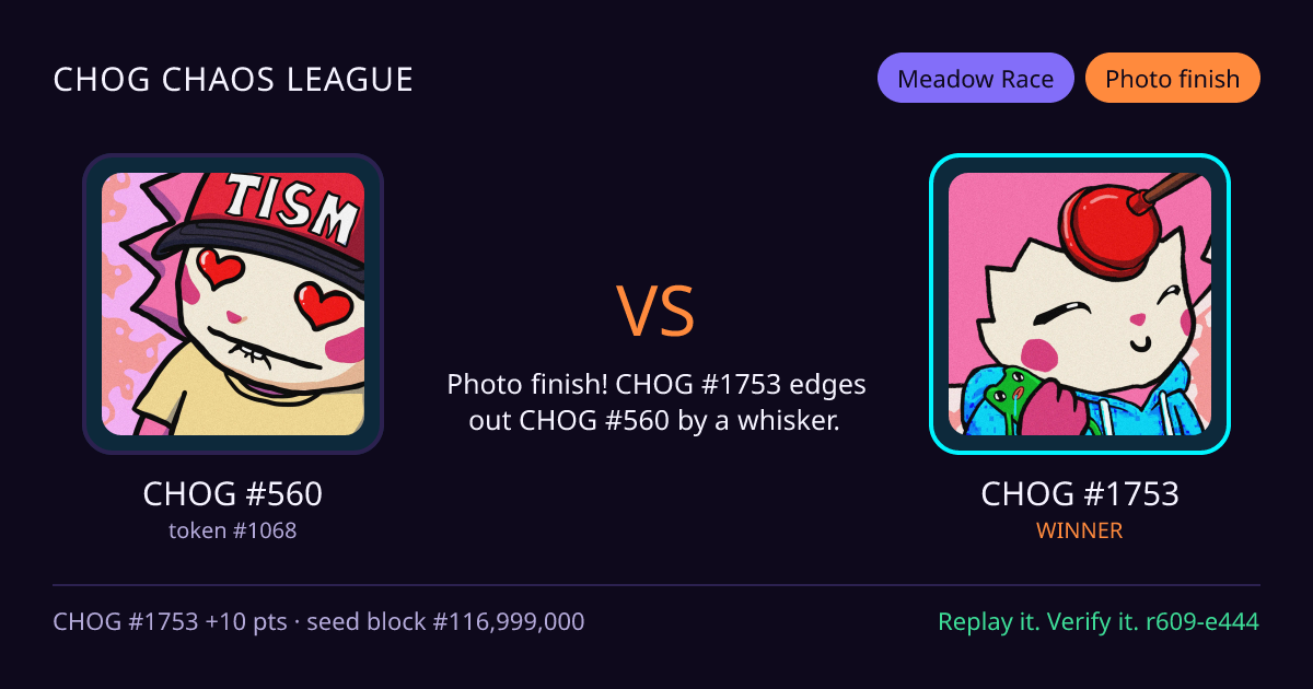 Highlight card: CHOG #560 versus CHOG #1753