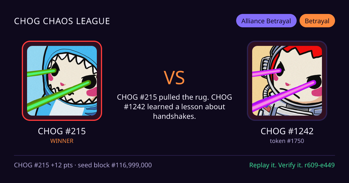 Highlight card: CHOG #215 versus CHOG #1242
