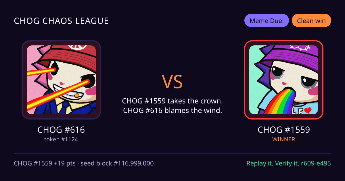 Highlight card: CHOG #616 versus CHOG #1559