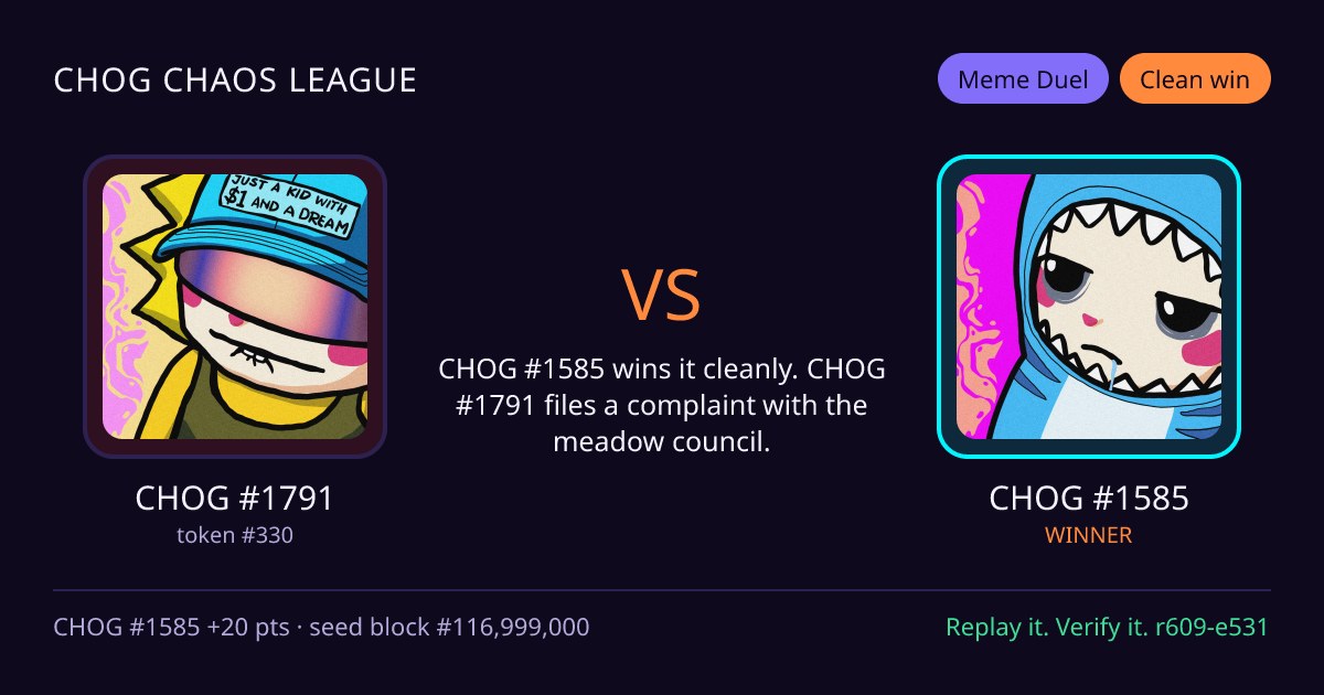 Highlight card: CHOG #1791 versus CHOG #1585