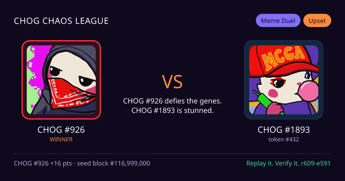 Highlight card: CHOG #926 versus CHOG #1893