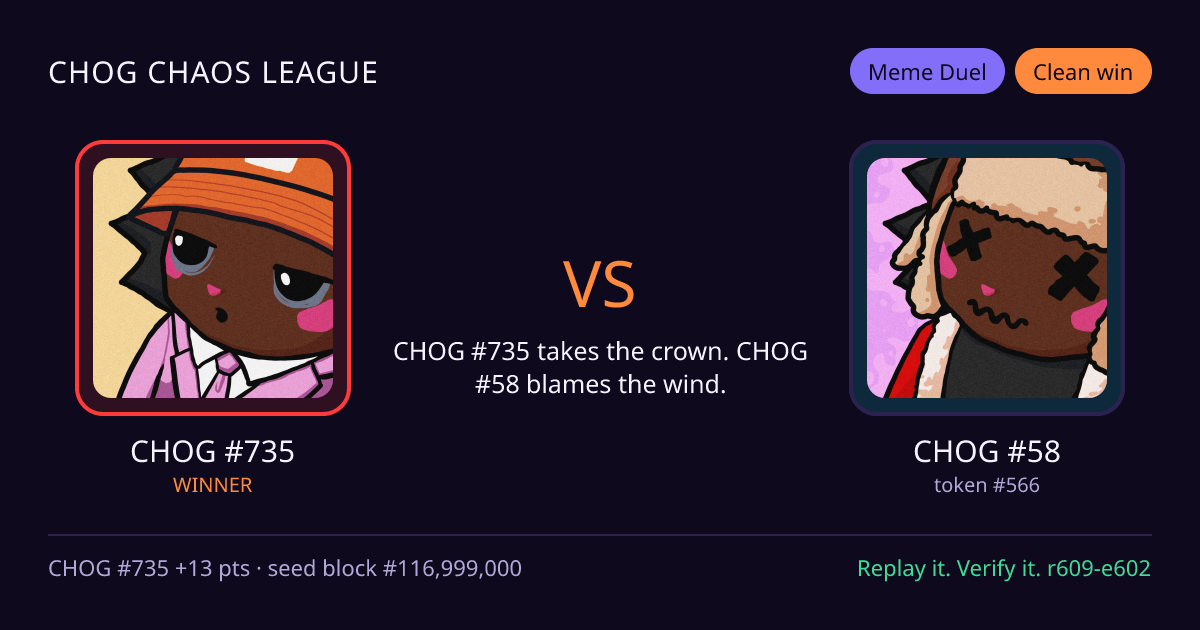 Highlight card: CHOG #735 versus CHOG #58