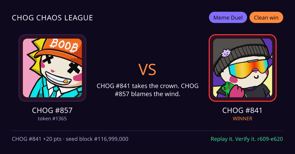 Highlight card: CHOG #857 versus CHOG #841