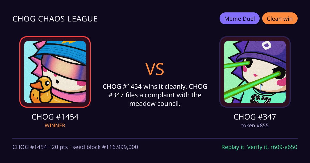 Highlight card: CHOG #1454 versus CHOG #347