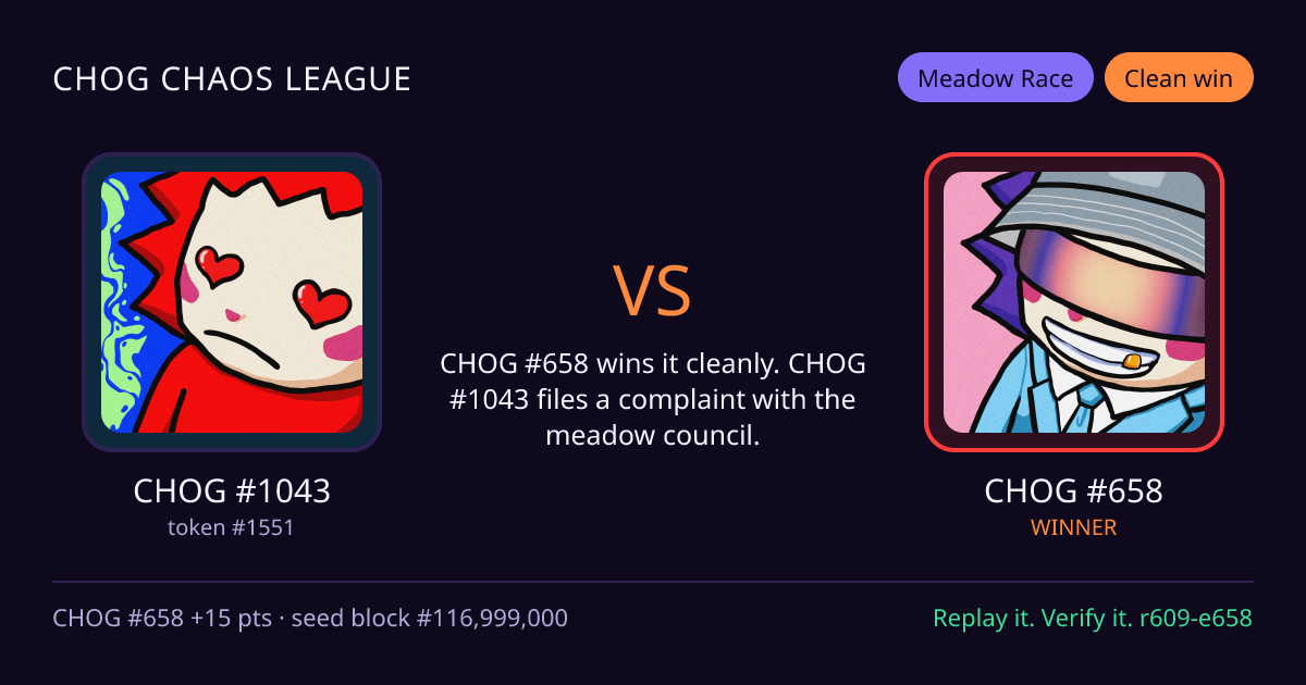 Highlight card: CHOG #1043 versus CHOG #658