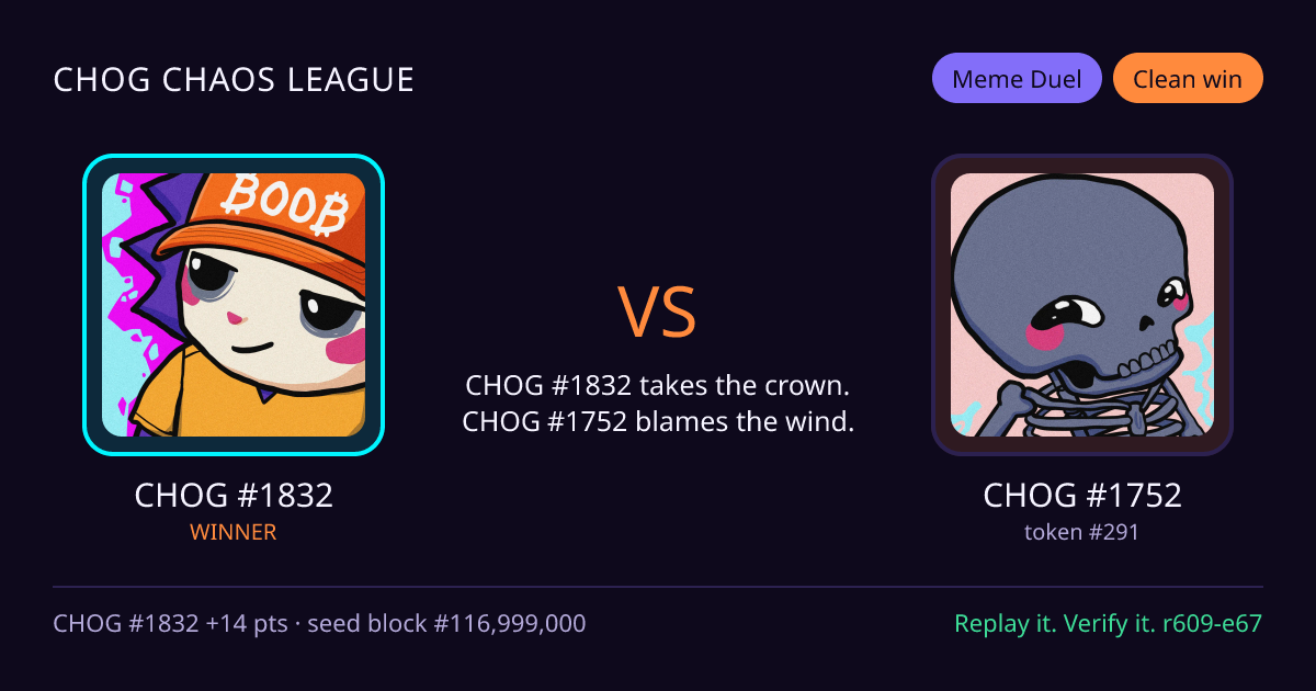 Highlight card: CHOG #1832 versus CHOG #1752