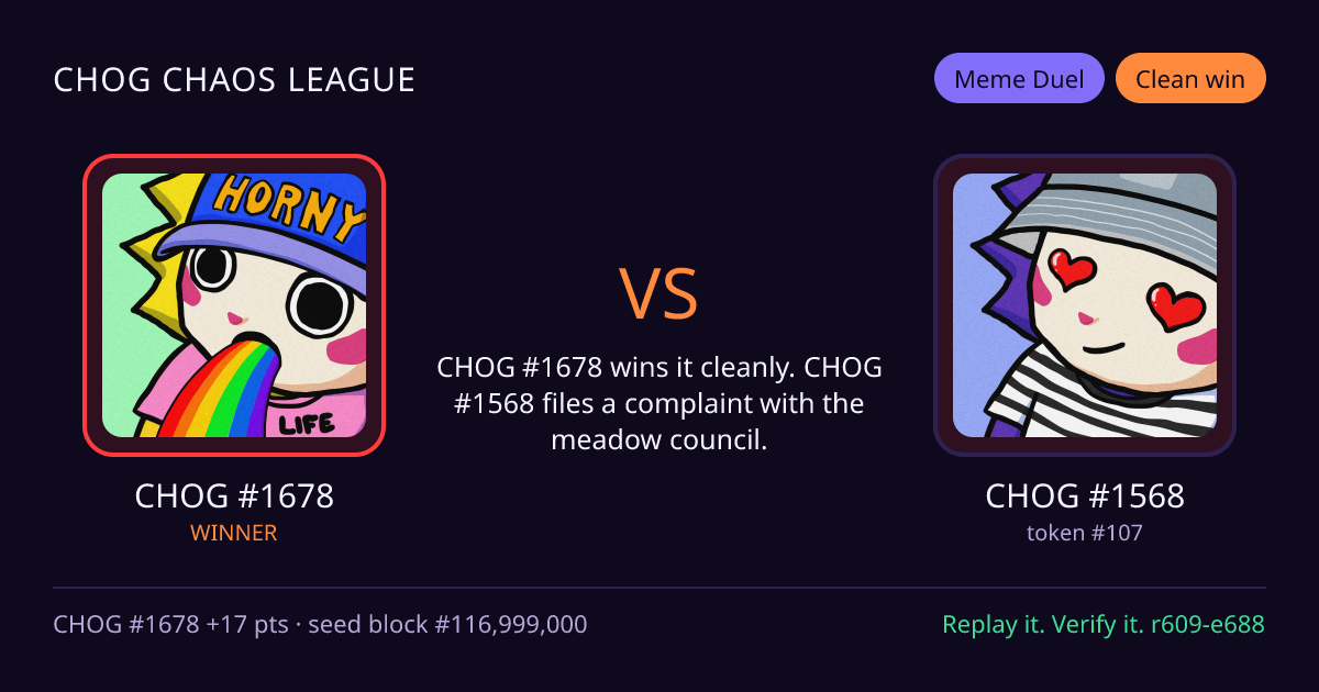Highlight card: CHOG #1678 versus CHOG #1568