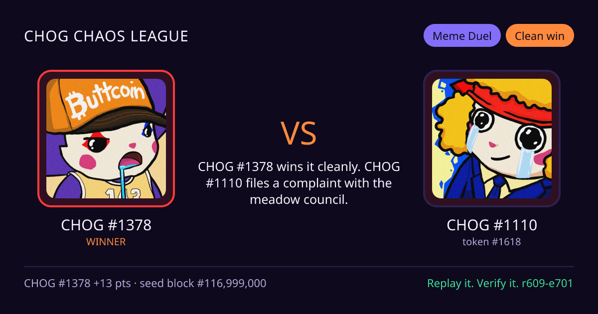 Highlight card: CHOG #1378 versus CHOG #1110