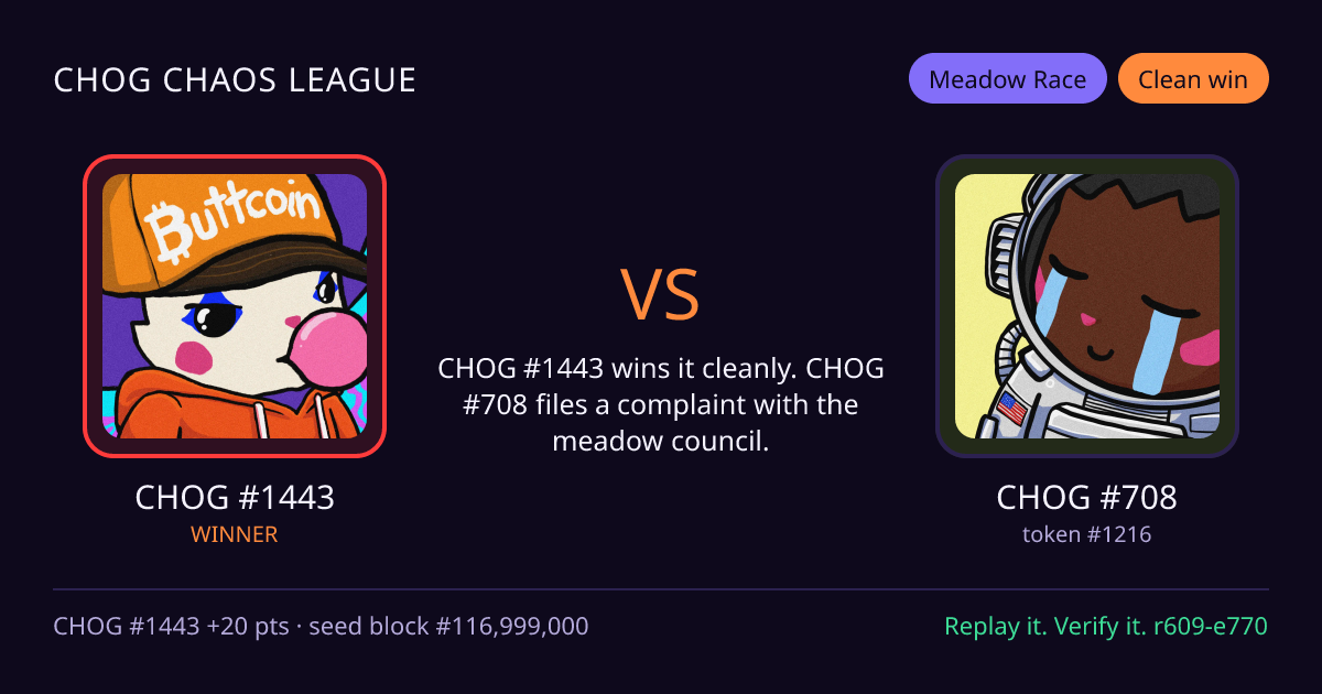Highlight card: CHOG #1443 versus CHOG #708