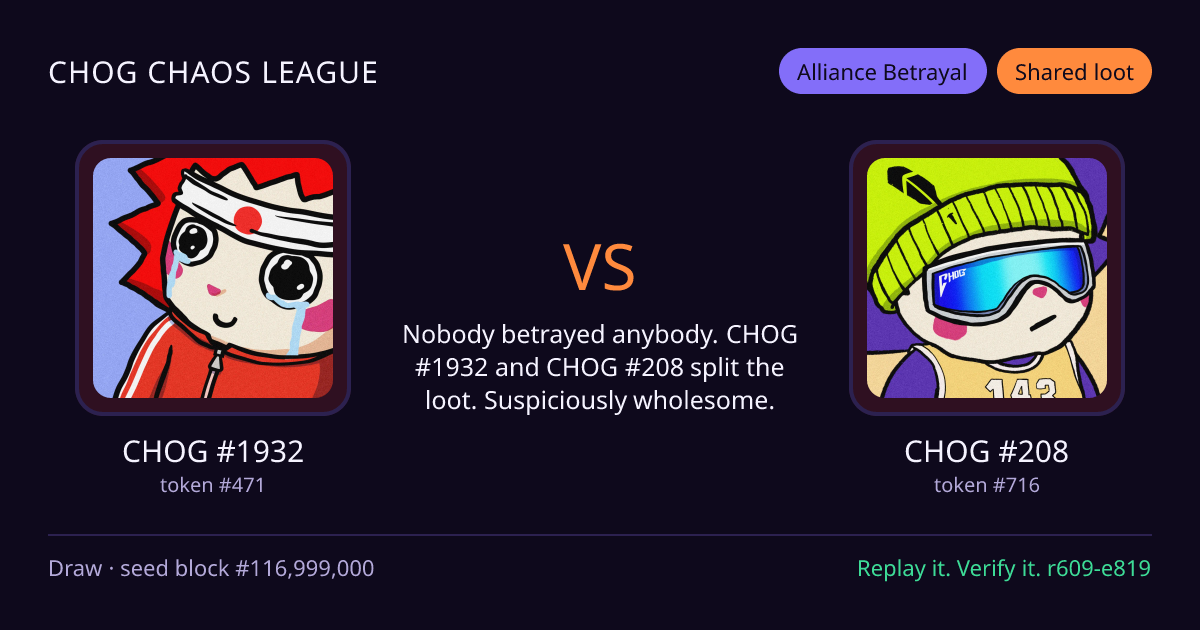 Highlight card: CHOG #1932 versus CHOG #208