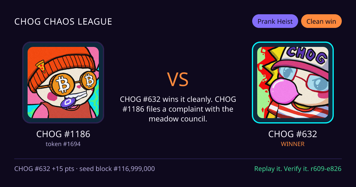Highlight card: CHOG #1186 versus CHOG #632
