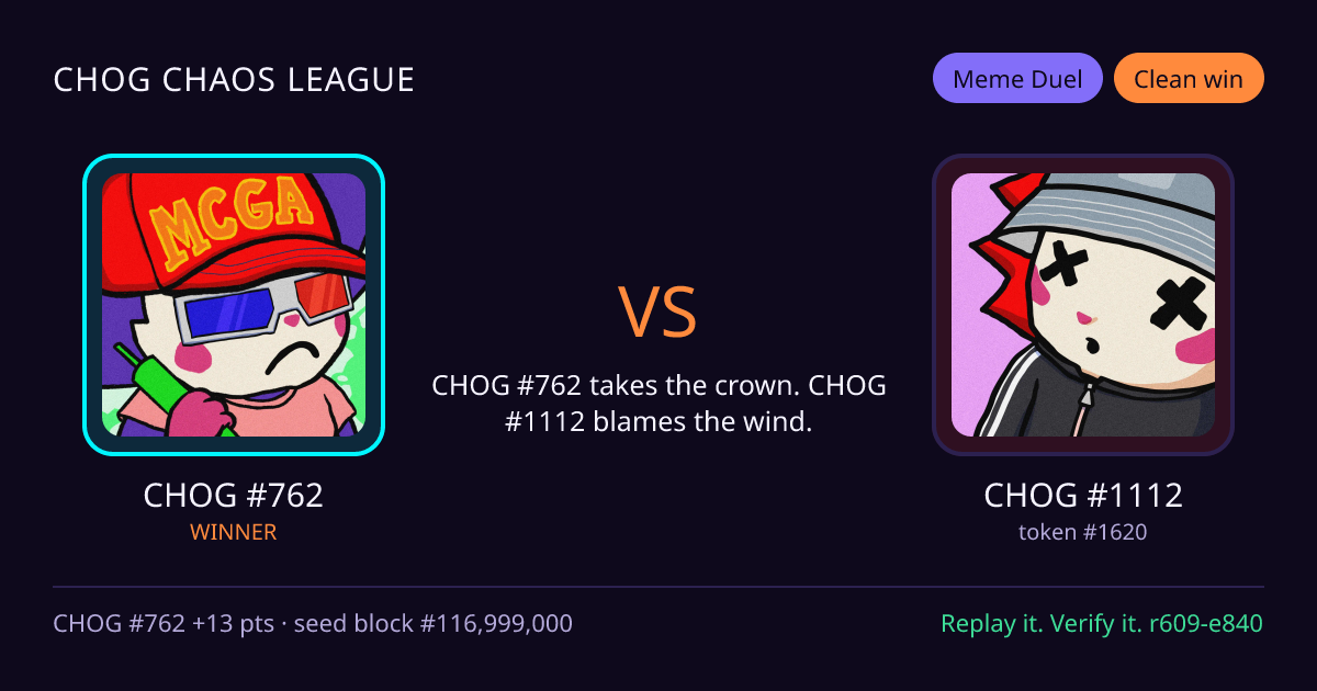 Highlight card: CHOG #762 versus CHOG #1112