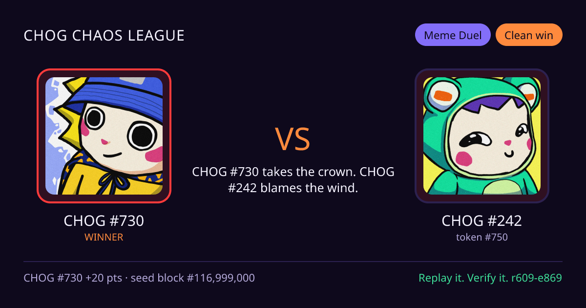 Highlight card: CHOG #730 versus CHOG #242
