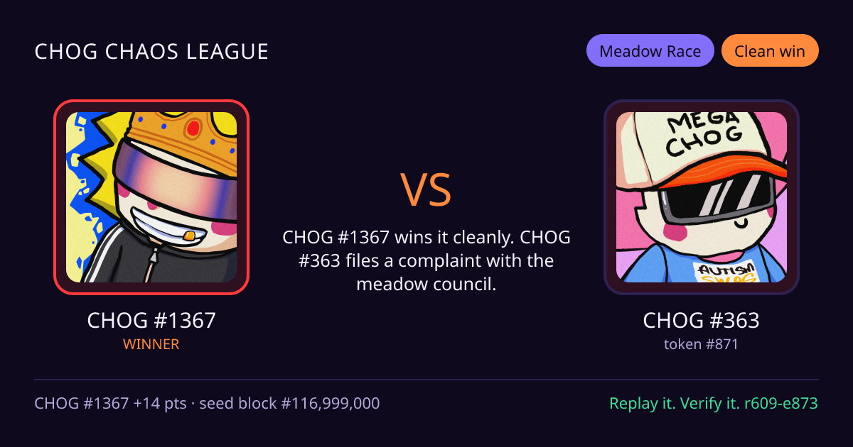 Highlight card: CHOG #1367 versus CHOG #363