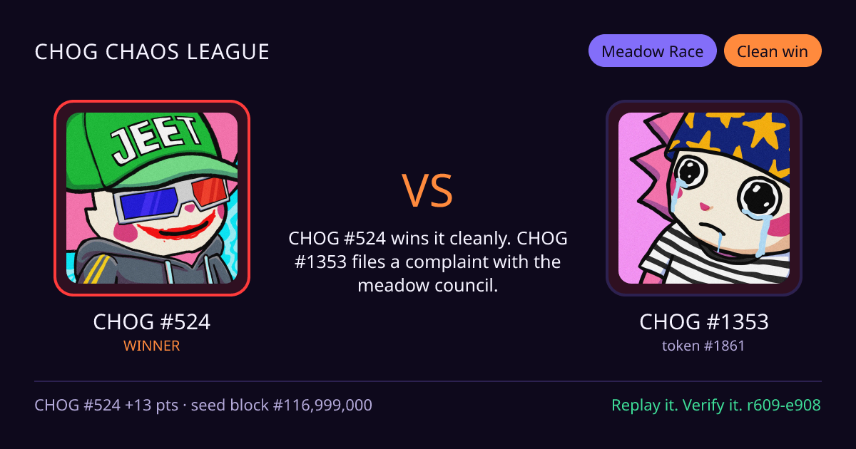 Highlight card: CHOG #524 versus CHOG #1353