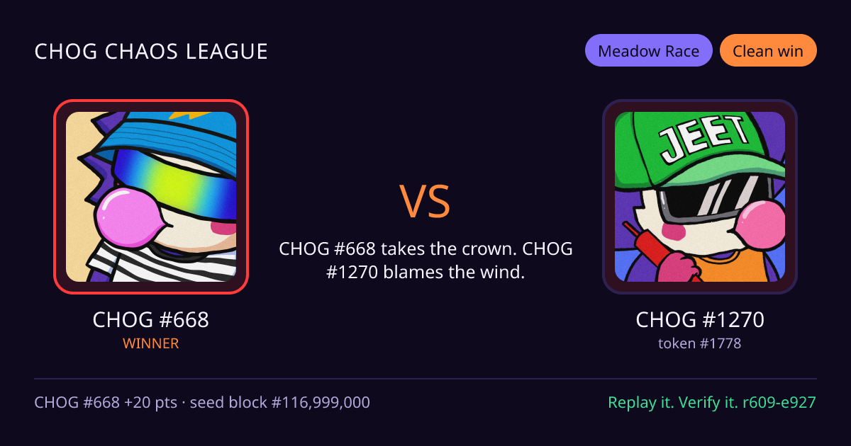 Highlight card: CHOG #668 versus CHOG #1270