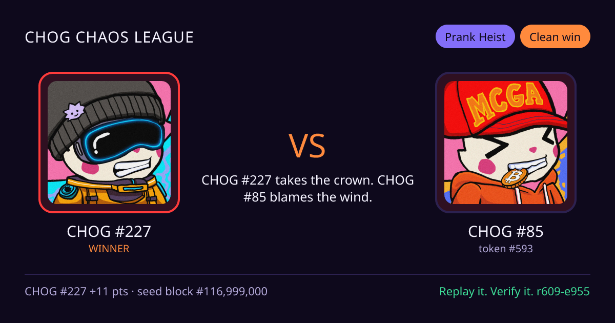 Highlight card: CHOG #227 versus CHOG #85