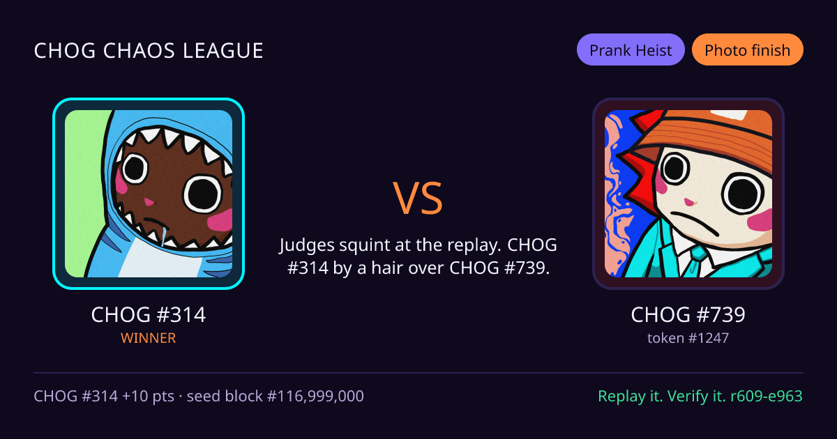 Highlight card: CHOG #314 versus CHOG #739