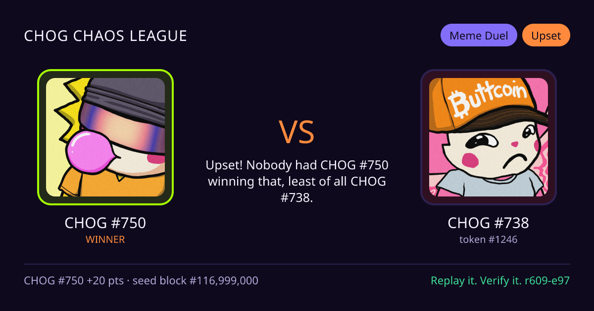 Highlight card: CHOG #750 versus CHOG #738