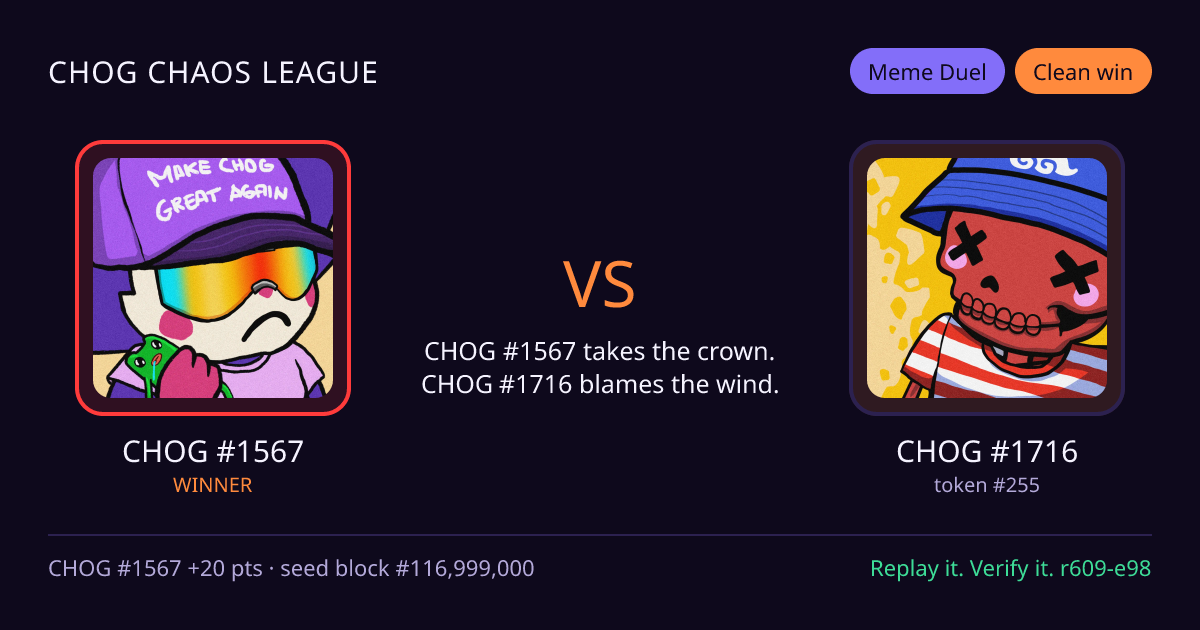 Highlight card: CHOG #1567 versus CHOG #1716