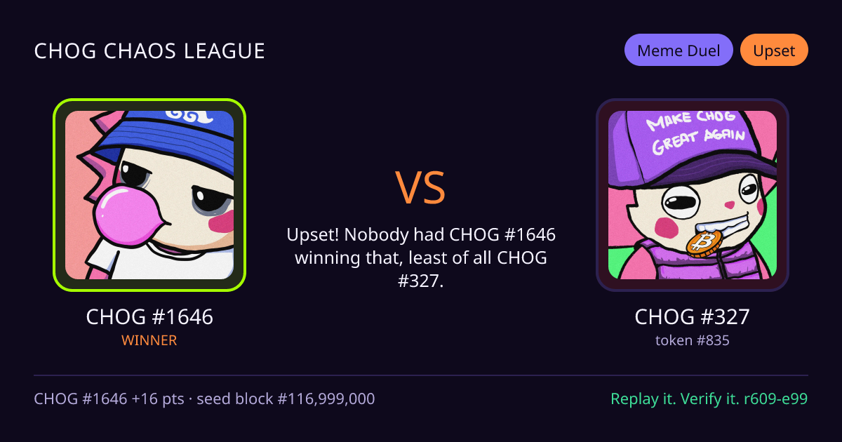 Highlight card: CHOG #1646 versus CHOG #327