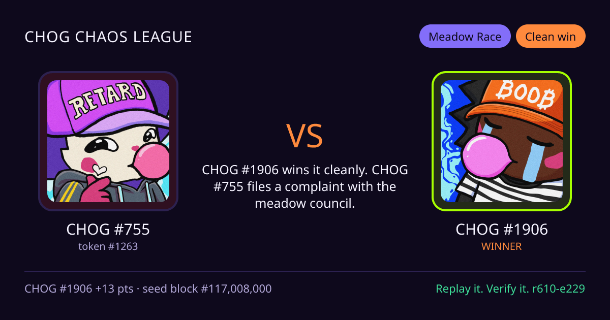 Highlight card: CHOG #755 versus CHOG #1906