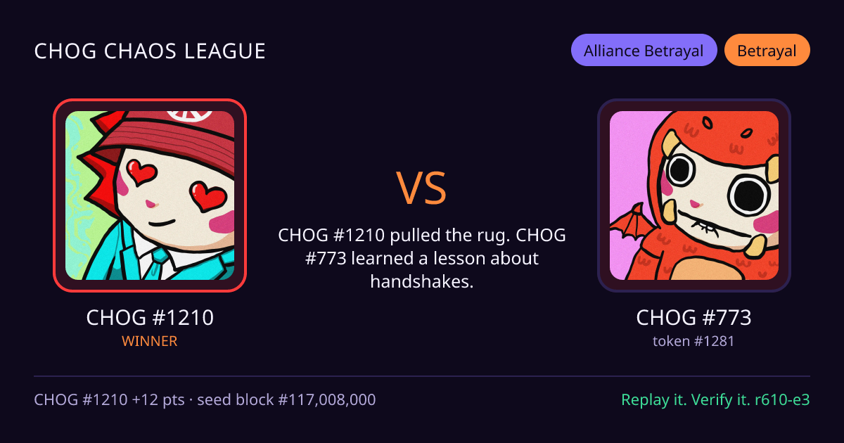 Highlight card: CHOG #1210 versus CHOG #773