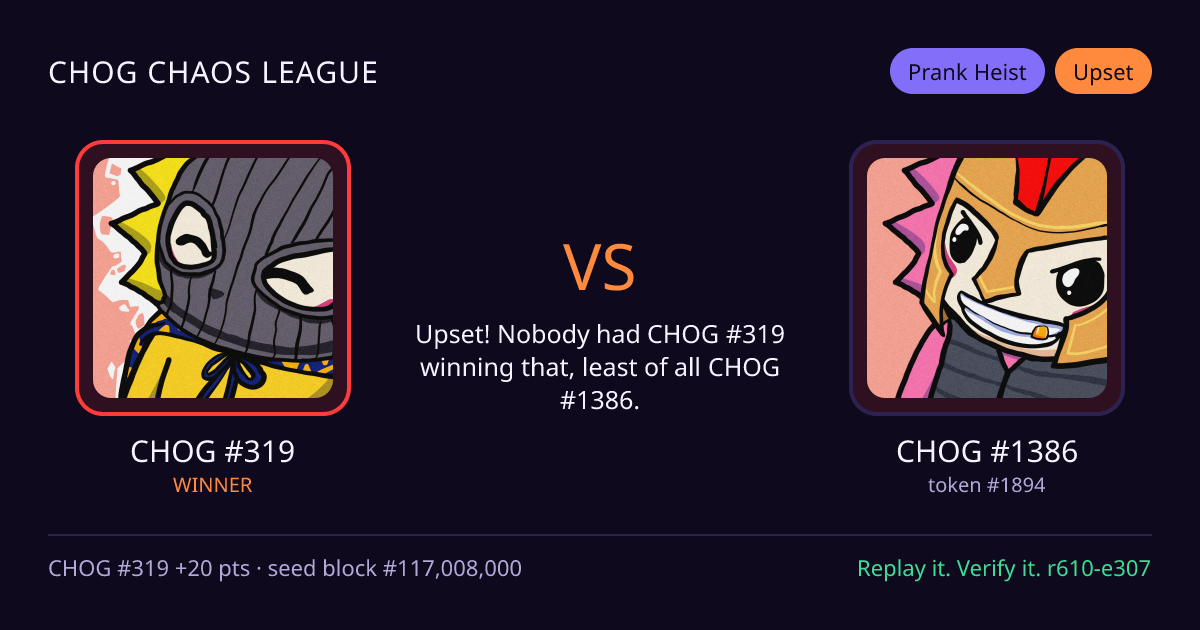 Highlight card: CHOG #319 versus CHOG #1386