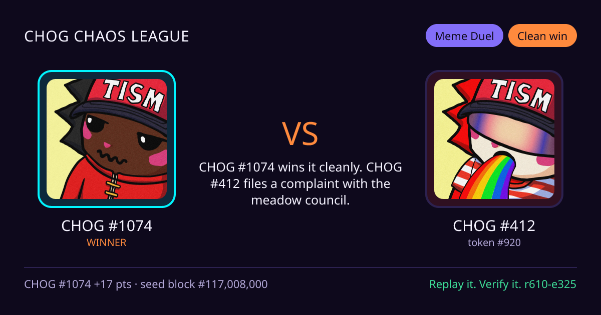Highlight card: CHOG #1074 versus CHOG #412