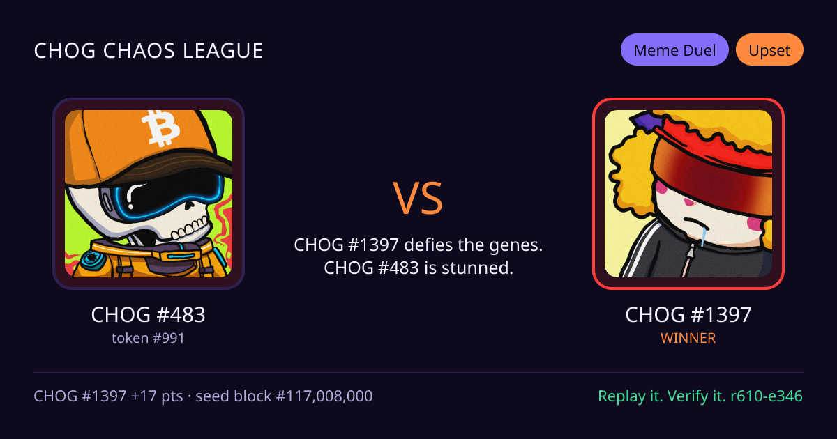 Highlight card: CHOG #483 versus CHOG #1397