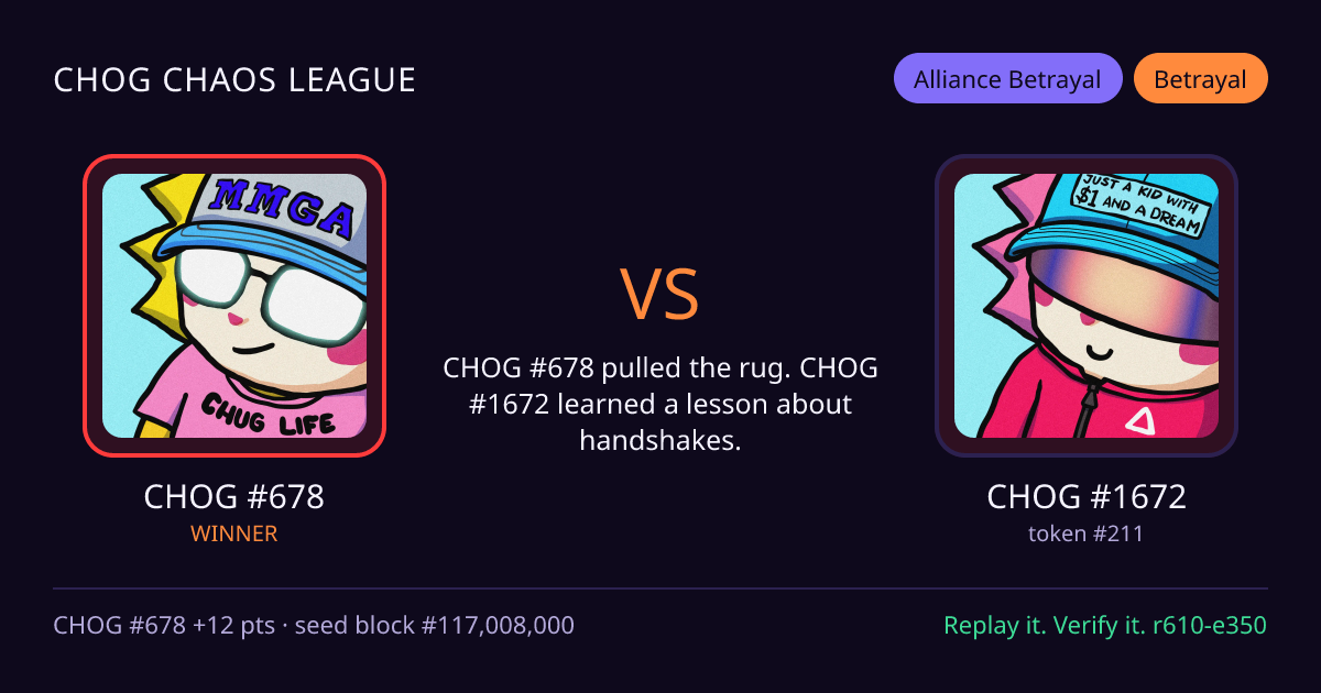 Highlight card: CHOG #678 versus CHOG #1672