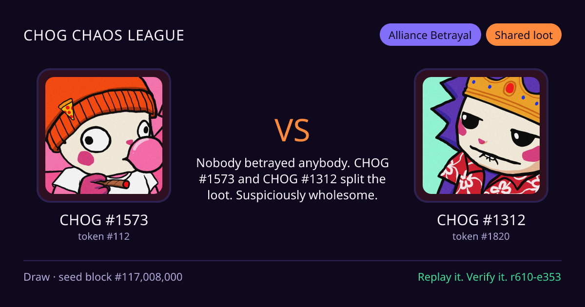 Highlight card: CHOG #1573 versus CHOG #1312