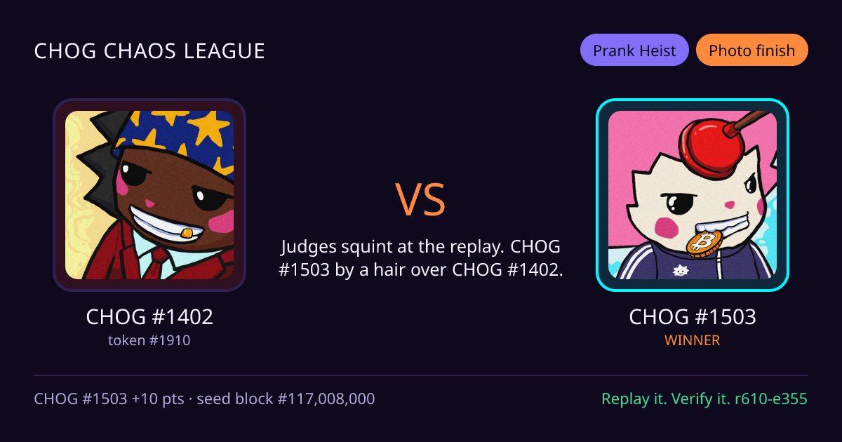 Highlight card: CHOG #1402 versus CHOG #1503