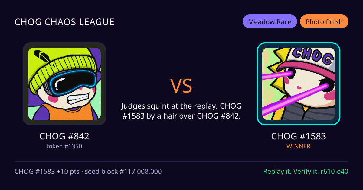 Highlight card: CHOG #842 versus CHOG #1583
