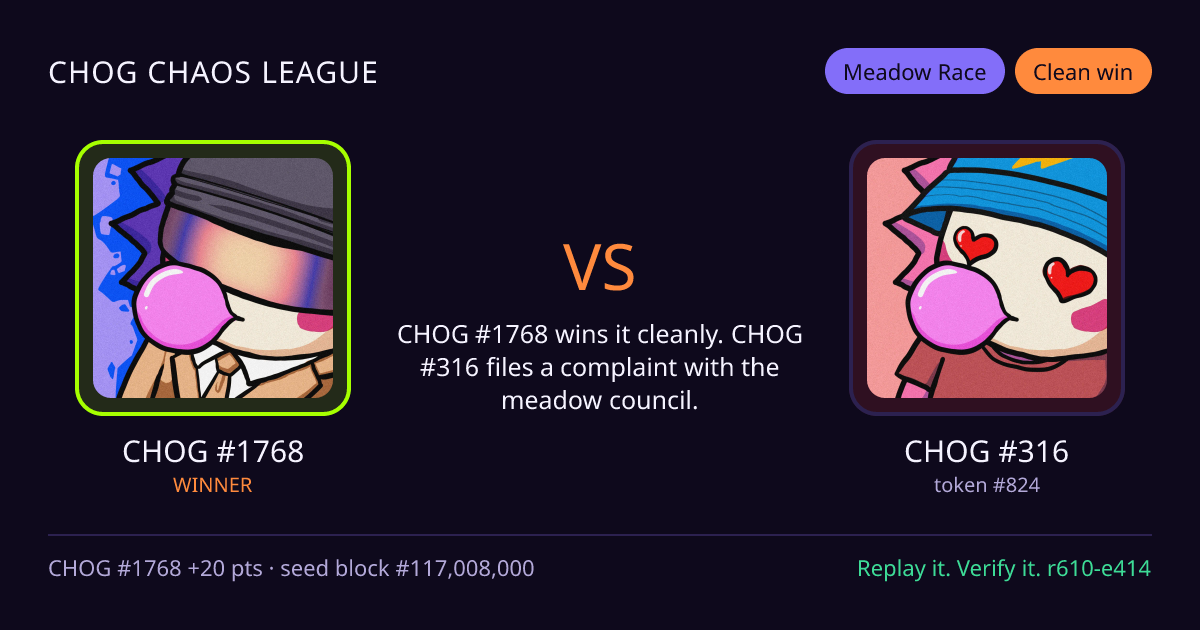 Highlight card: CHOG #1768 versus CHOG #316