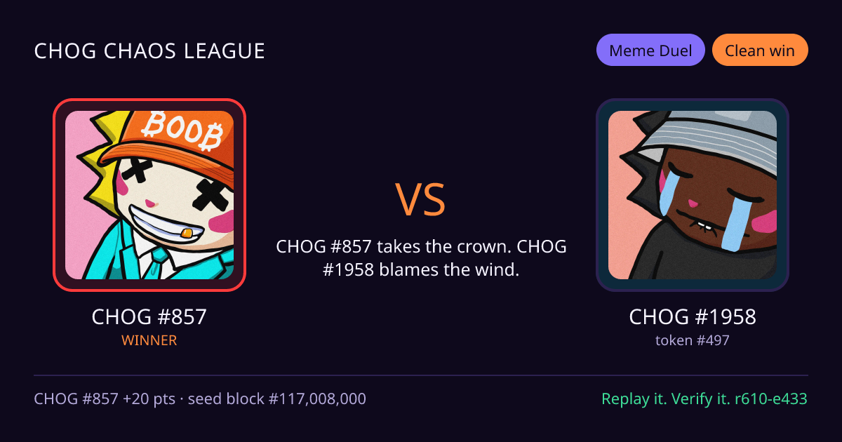 Highlight card: CHOG #857 versus CHOG #1958