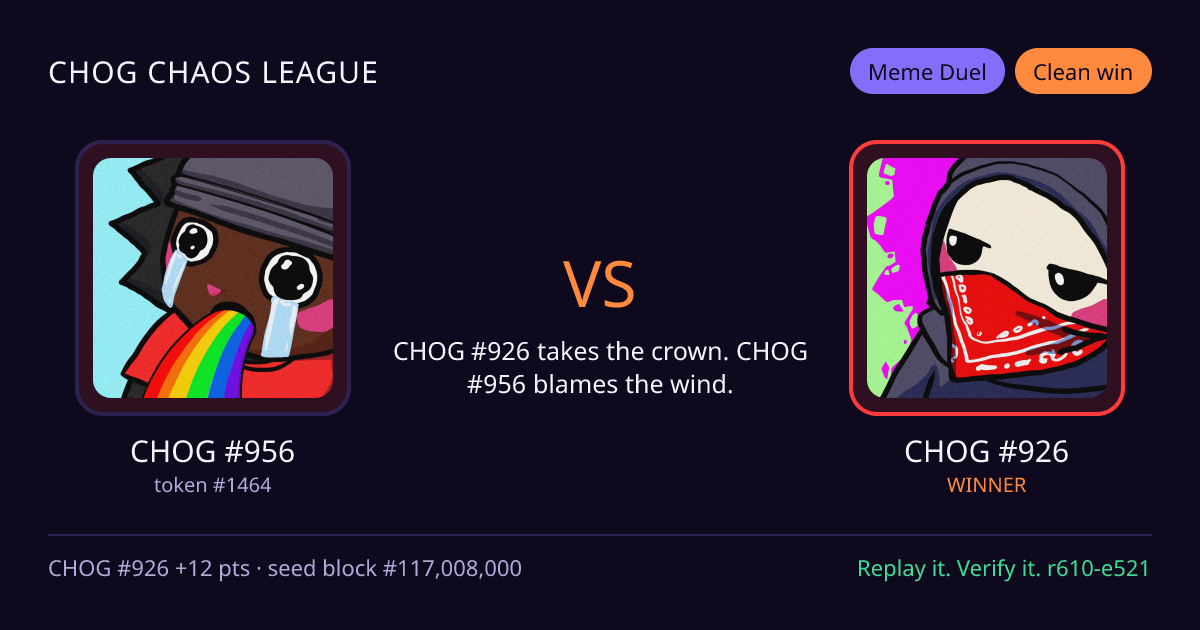 Highlight card: CHOG #956 versus CHOG #926