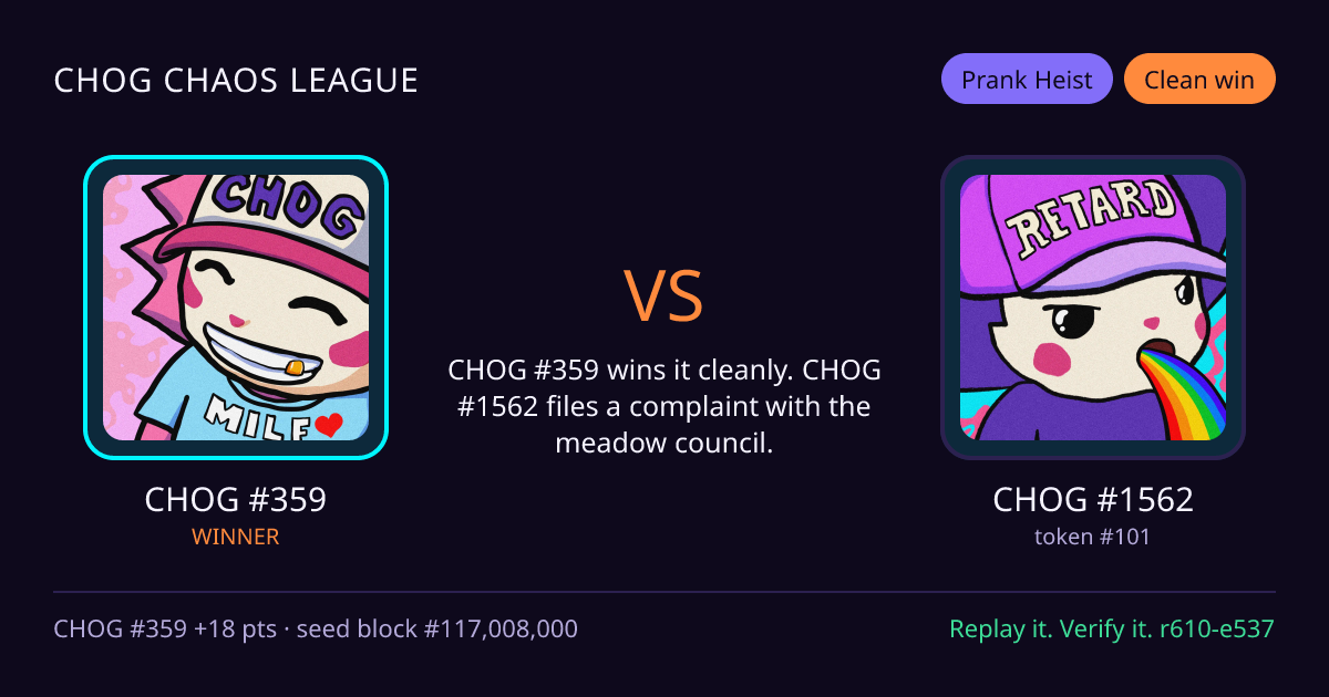 Highlight card: CHOG #359 versus CHOG #1562