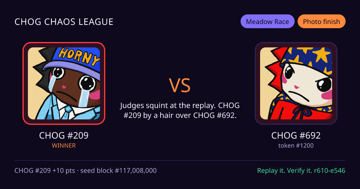 Highlight card: CHOG #209 versus CHOG #692