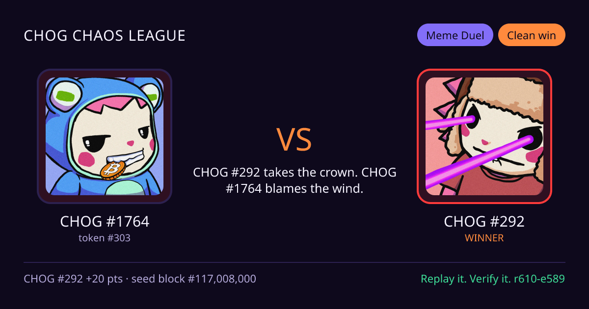 Highlight card: CHOG #1764 versus CHOG #292