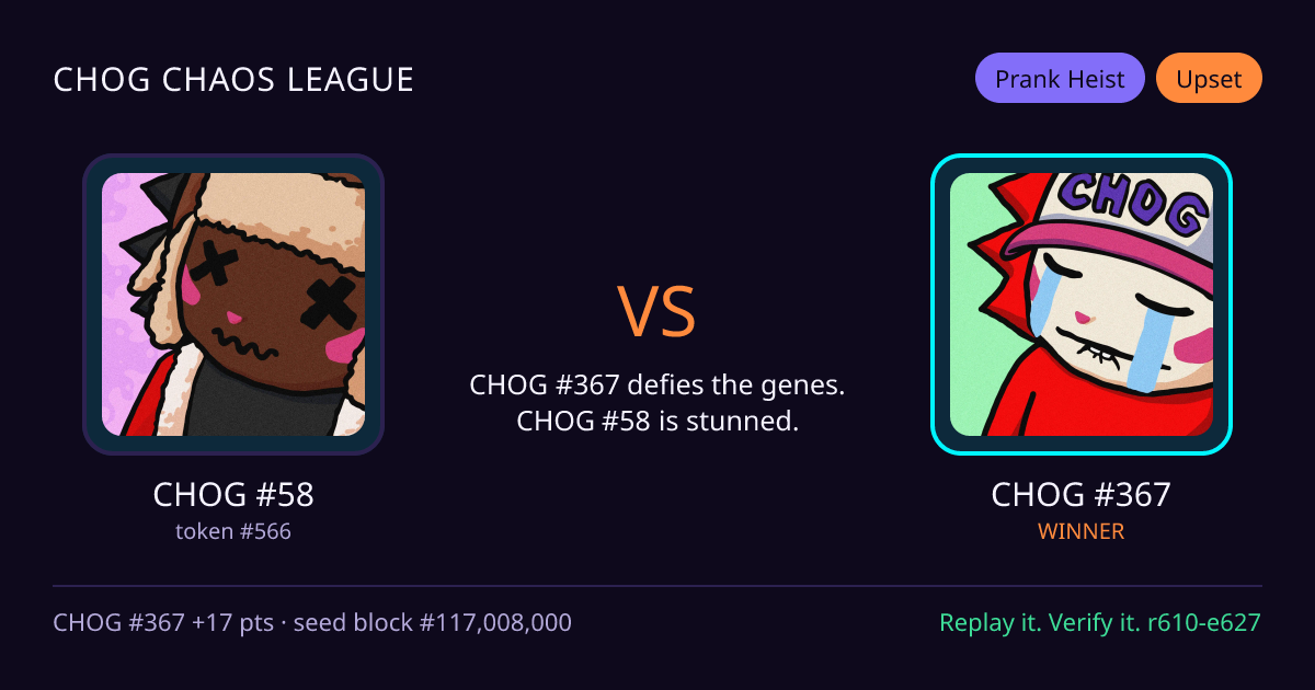 Highlight card: CHOG #58 versus CHOG #367