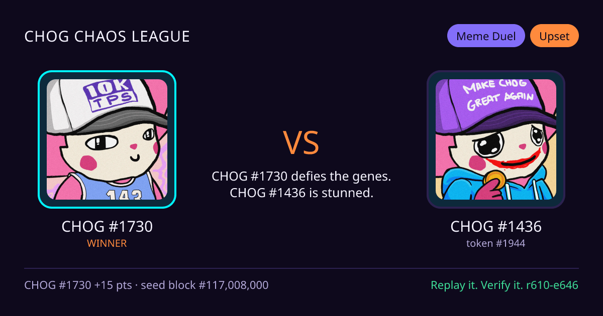 Highlight card: CHOG #1730 versus CHOG #1436